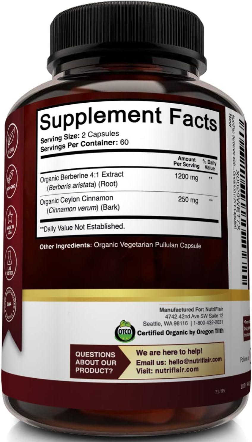 Nutriflair Premium - Berberine con Cylon Cinnamon 1450mg, 120 Capsulas