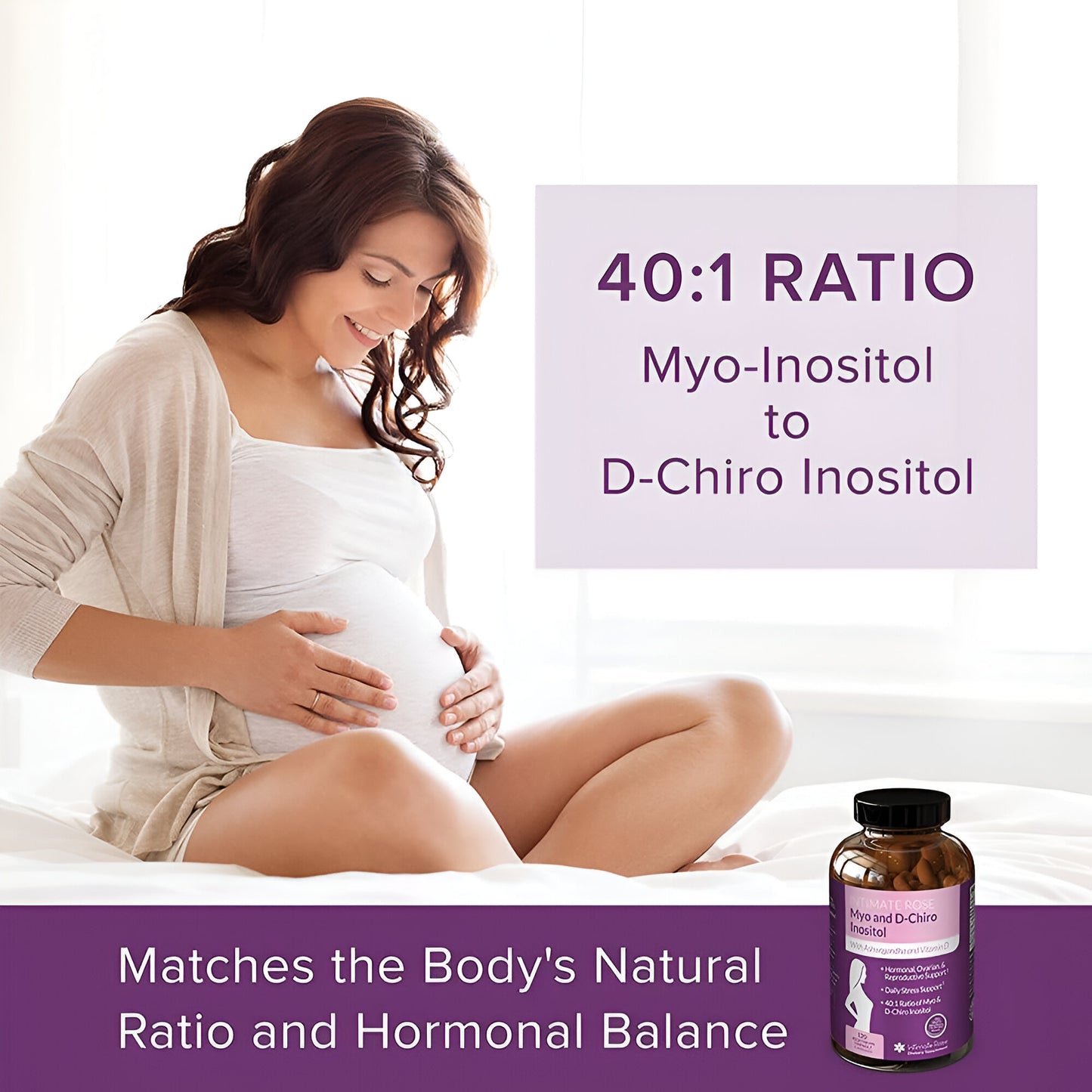 Intimate Rose , Myo-inositol y D-Chiro Inositol 40:1 Blend + Vitamina D3 + Ashwagandha - 120 capsulas - Equilibrio hormonal y apoyo ovárico