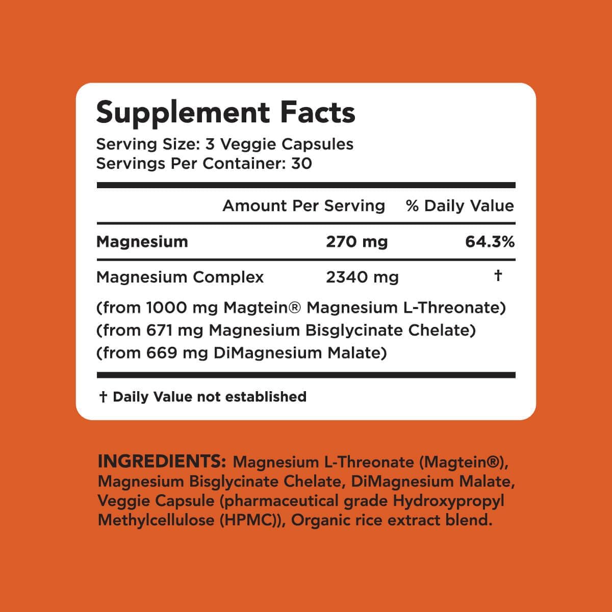 Amandean Magetin - Magnesium complex( L-threonate - Glycinate - Malate), 90 capsulas