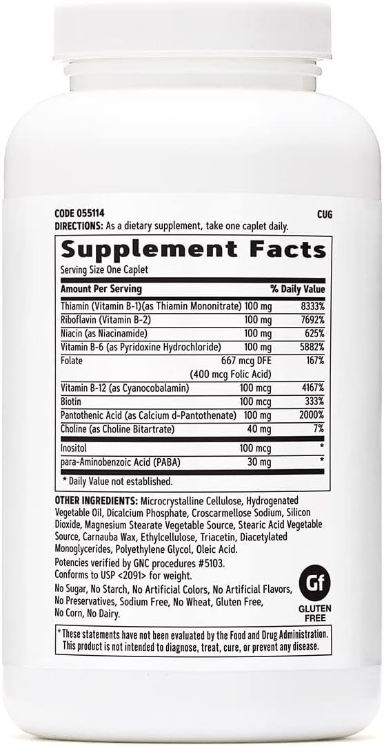 GNC Suplemento de vitamina B Complex 100, apoya la energía, el metabolismo y la función inmunológica, 250 Tabletas