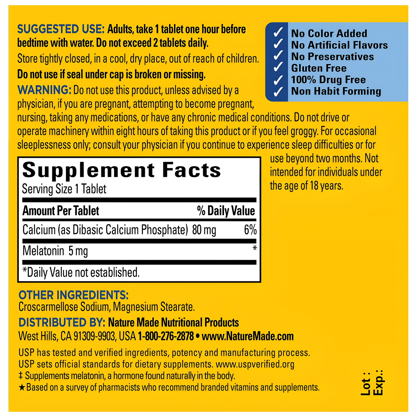 Melatonin Nature Made 5 mg. 90 tabletas