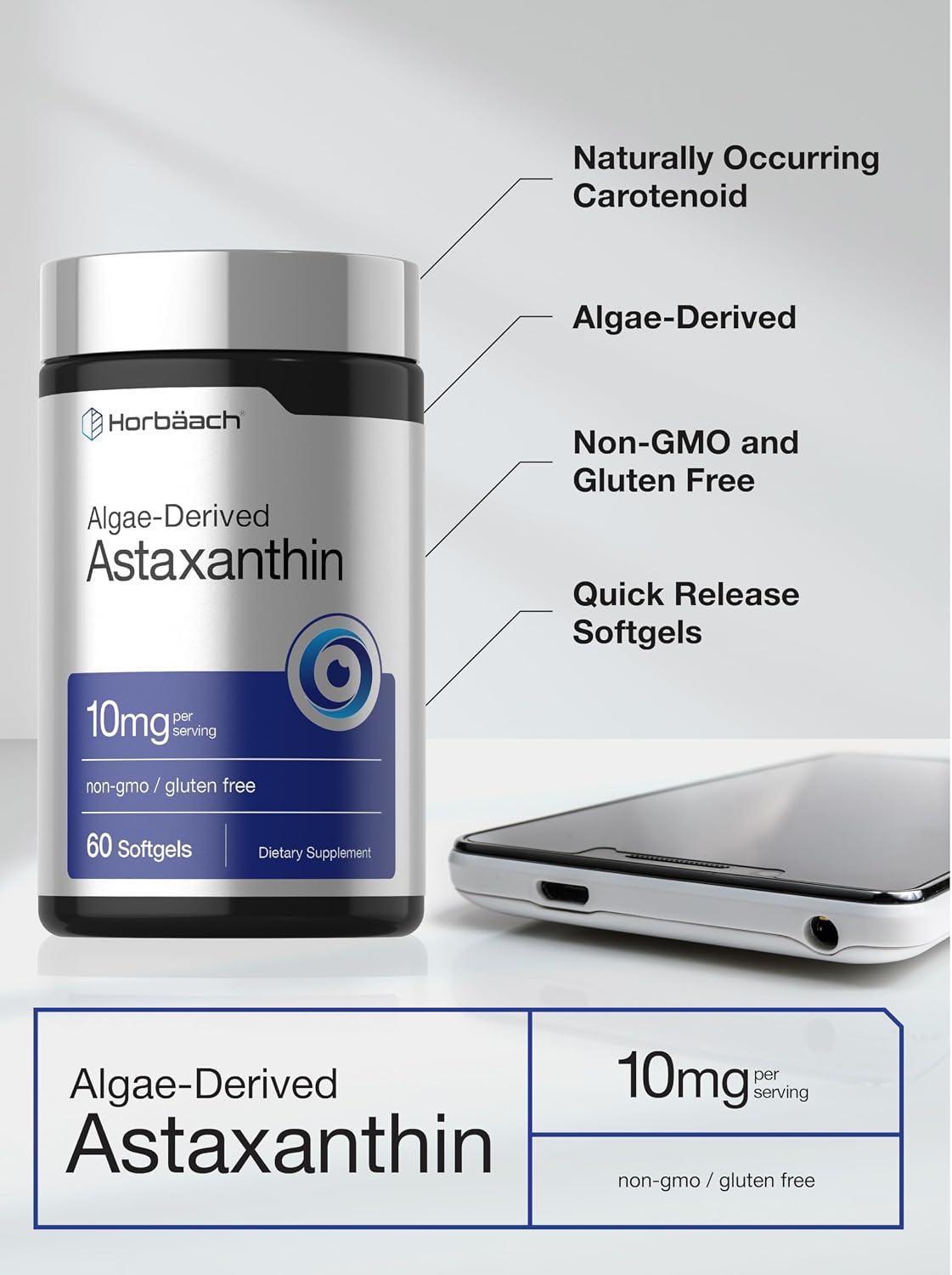 Horbäach - Astaxanthin 10mg, 60 capsulas