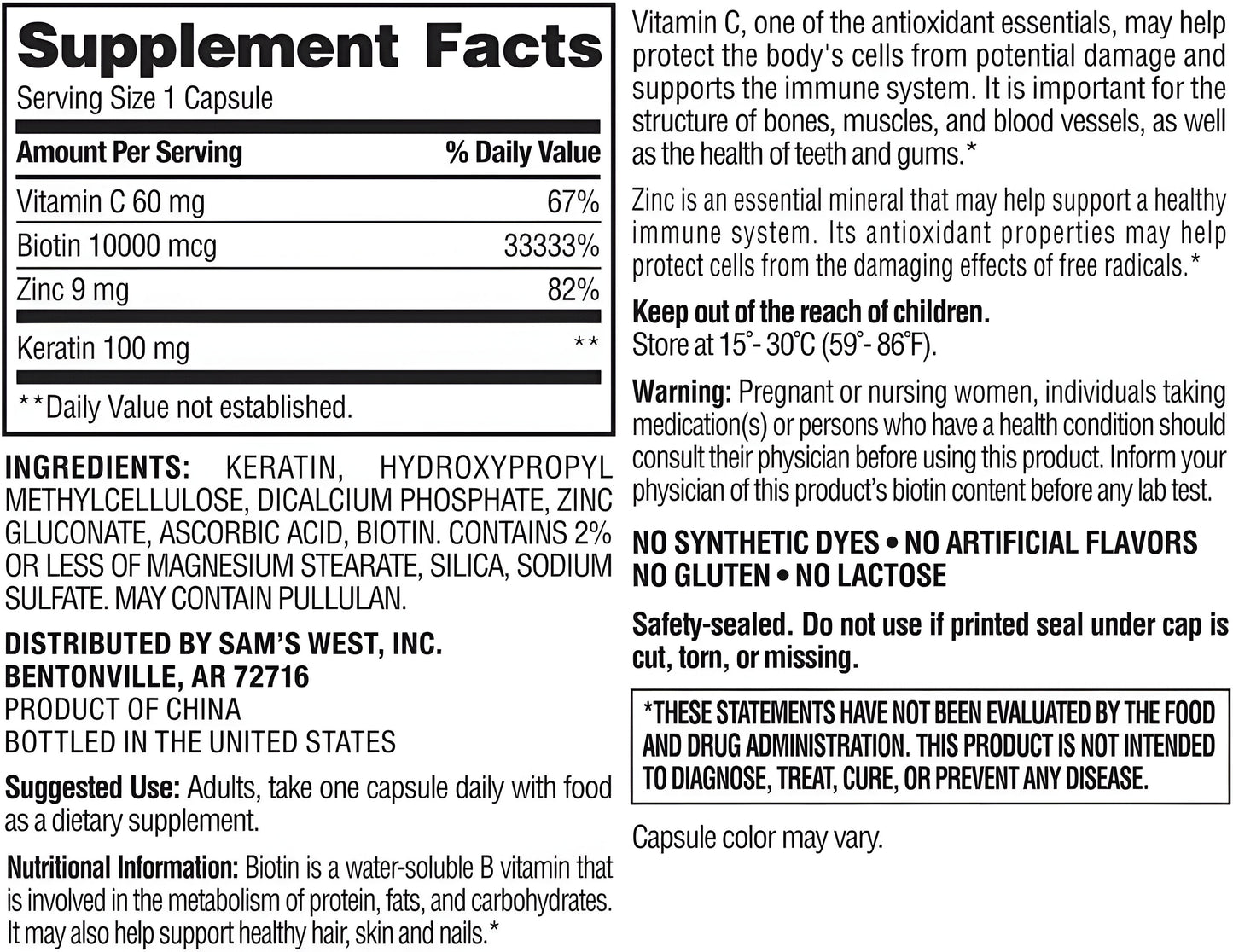 Biotina + Keratina Members Mark - 250 Capsulas
