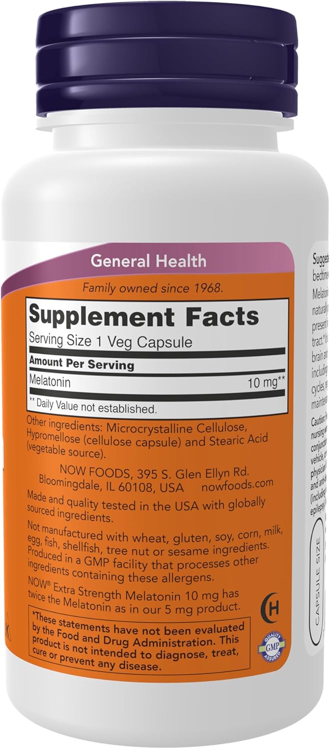 NOW Melatonina, extra fuerte 10 mg, 100 cápsulas