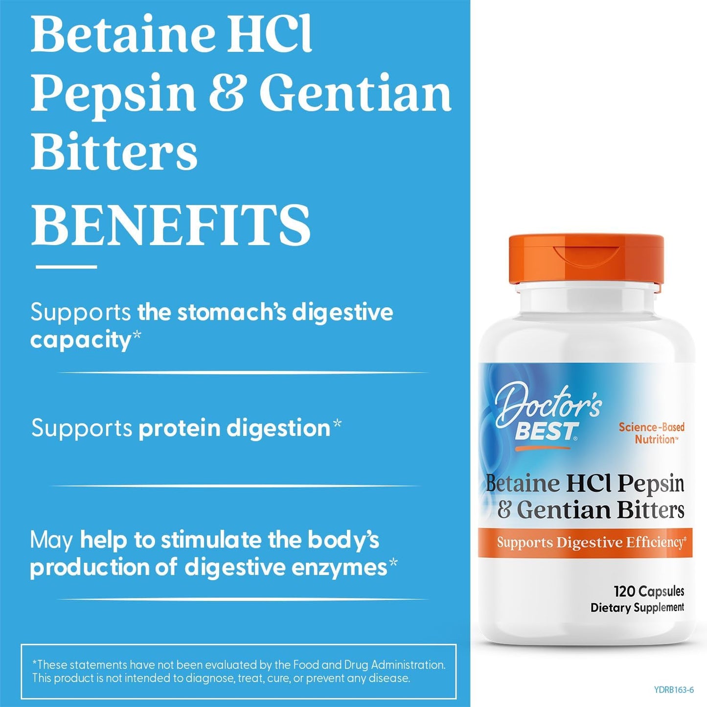 Doctor's Best- Betaine HCI Pepsin & Gentian Bitters, capsulas