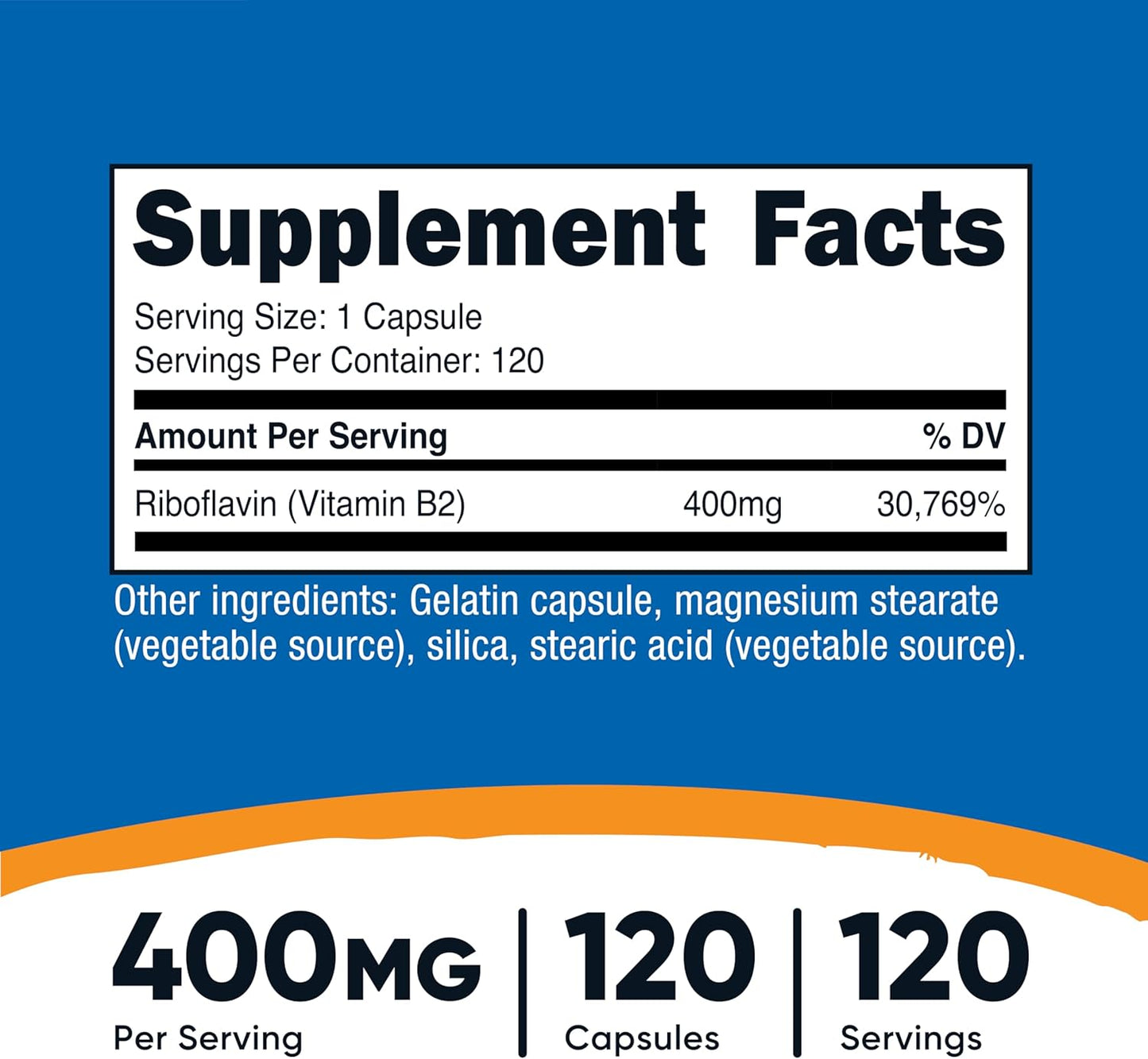 Nutricost - Vitamina B2 (Riboflavin) 400mg, 120 Capsulas