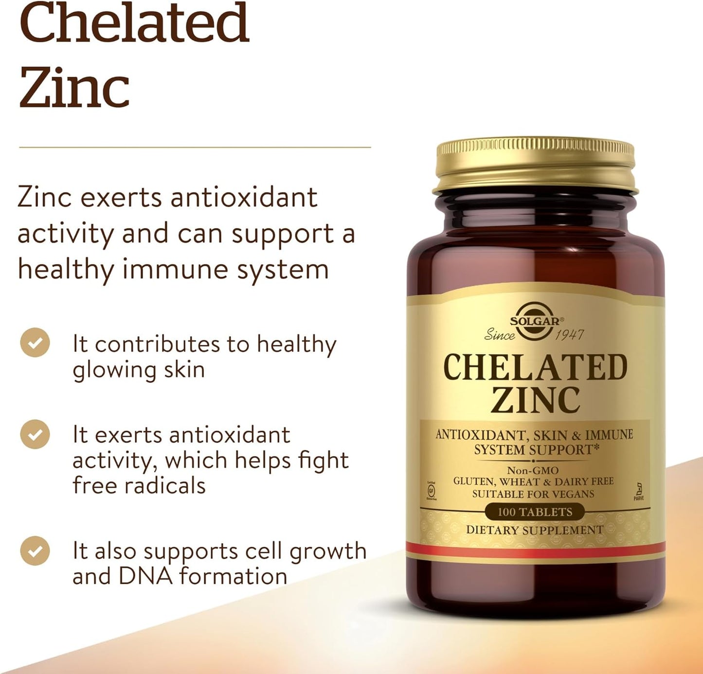 Solgar - Chelated Zinc(22mg), 100 tabletas