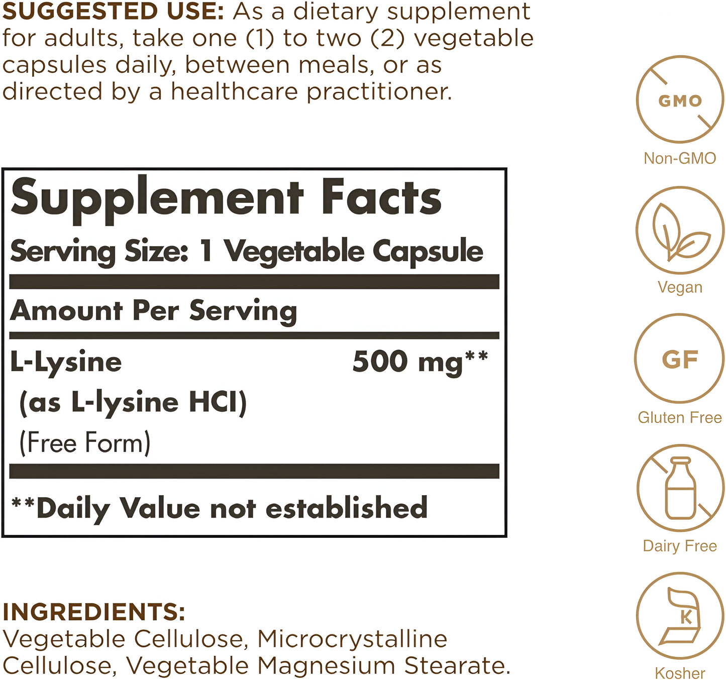L-Lysine 500 mg Solgar - Capsulas Vegetales