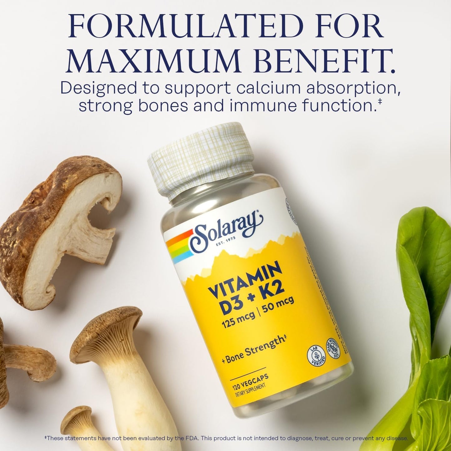 SOLARAY Vitamin D3 + K2 (125mcg/50mcg) 120 vegcaps