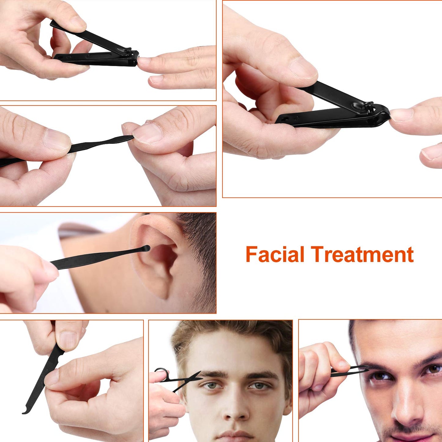 Aceoce Set profesional de aseo de manicura, pedicura con cortaúñas, 18 en 1, de acero inoxidable, Negro