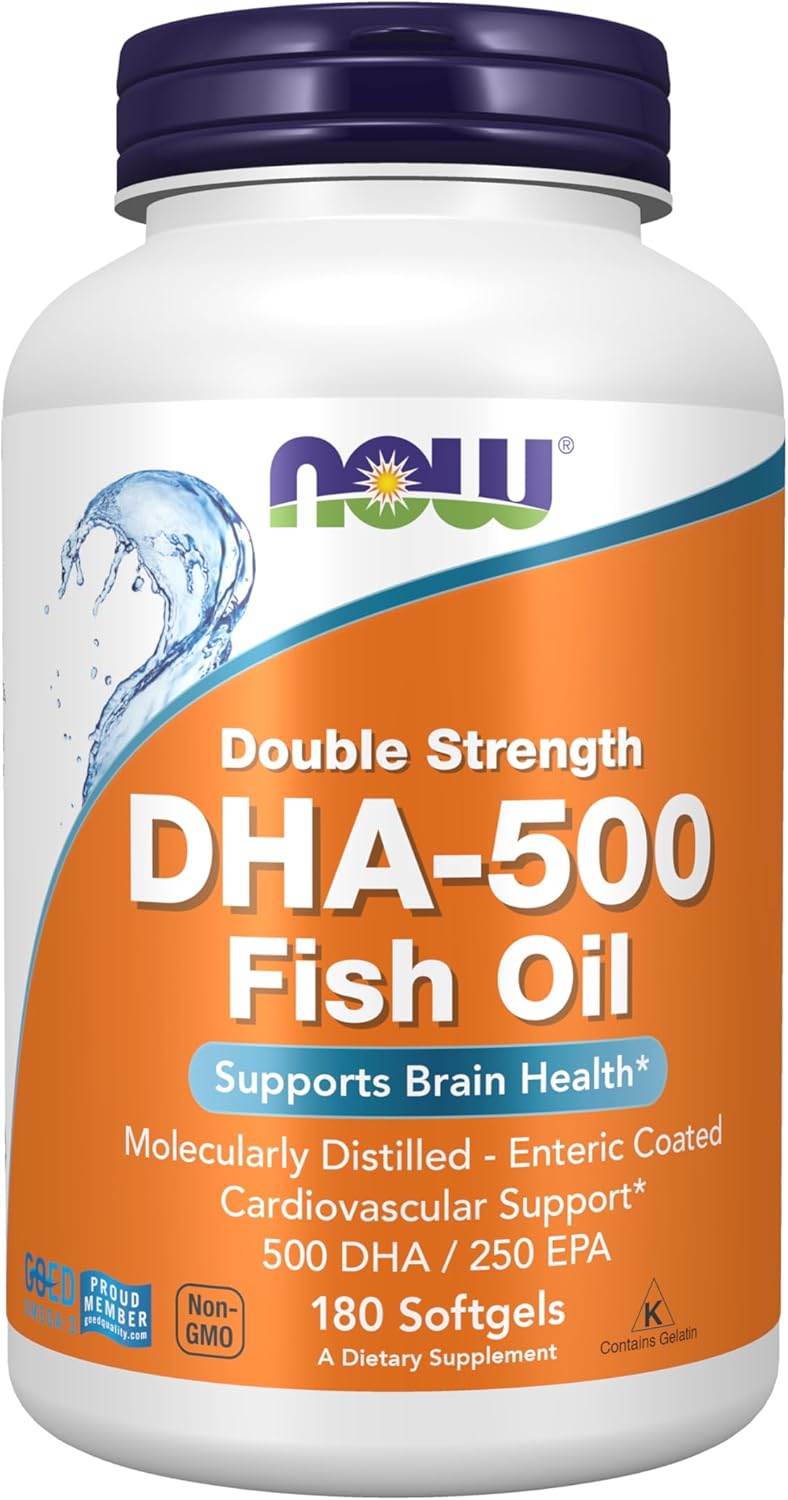 Now - DHA - 500 Fish Oil (Supports Brain Health) DHA 500 / EPA 250, 180 capsulas