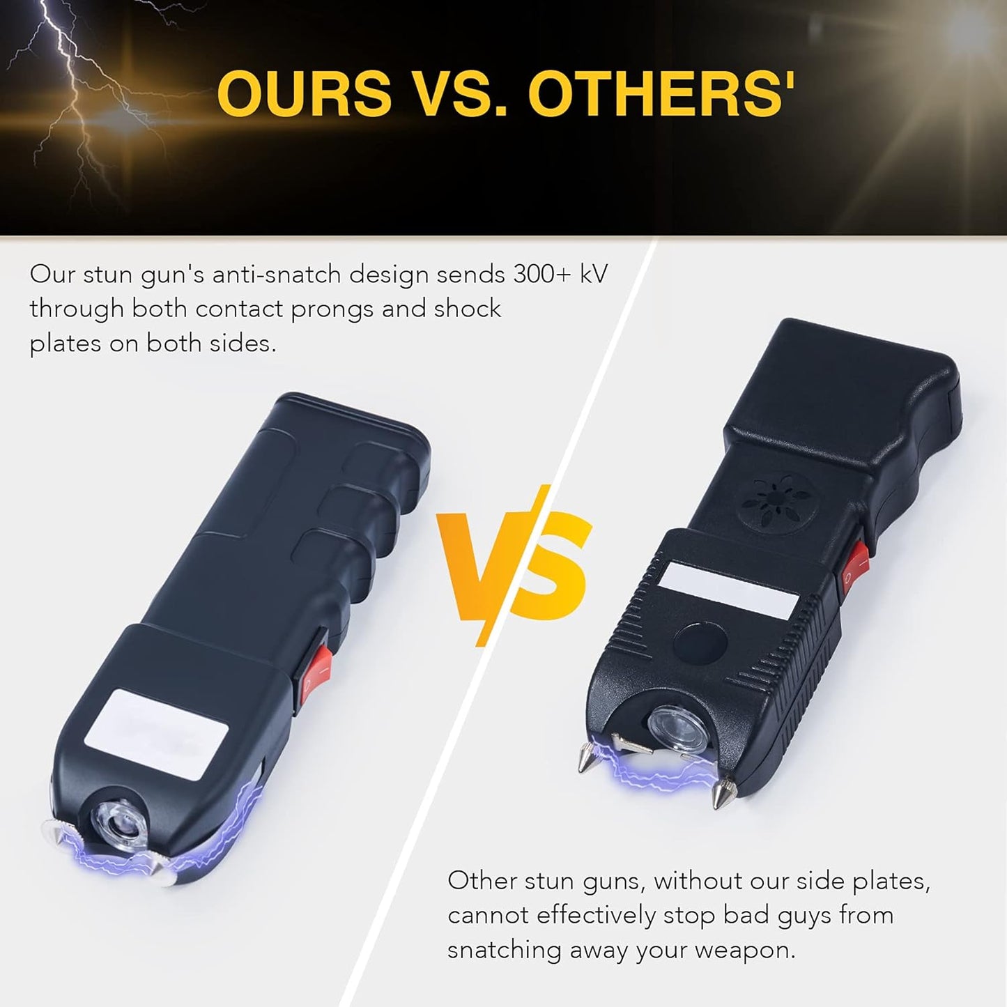 DARTMOOR Pistola de 300,000 V ultrapotente con placas de choque laterales para coche y defensa personal, linterna táctica personalizada