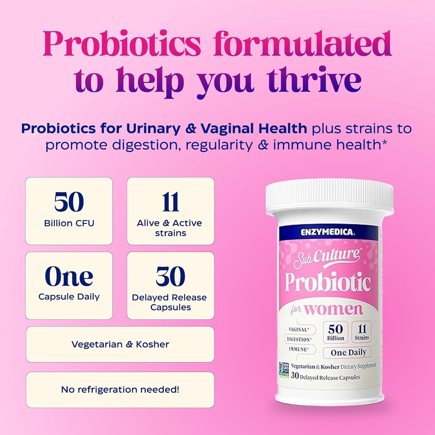 Enzymedica SubCulture - Probióticos para mujeres, 50 mil millones de UFC, 30 cápsulas