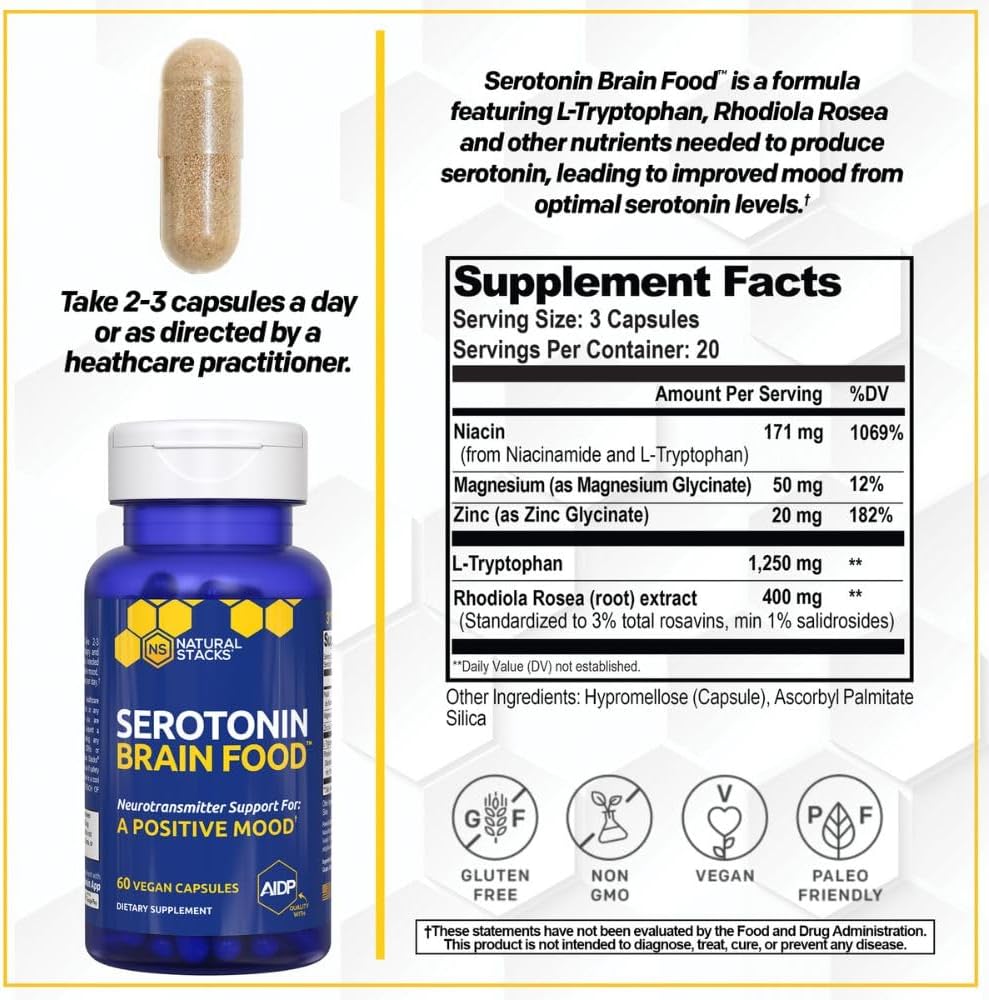 Natural Stacks Serotonina Brain Food 60 cápsulas