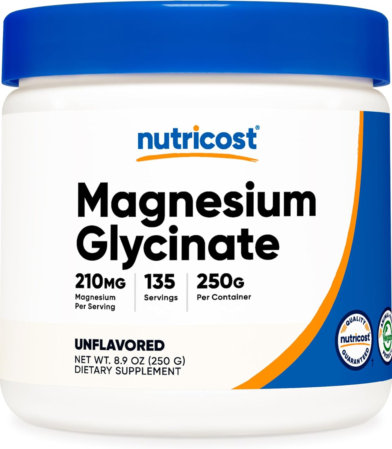 Nutricost - Magnesium Glycinate 210mg (sin sabor), 250g