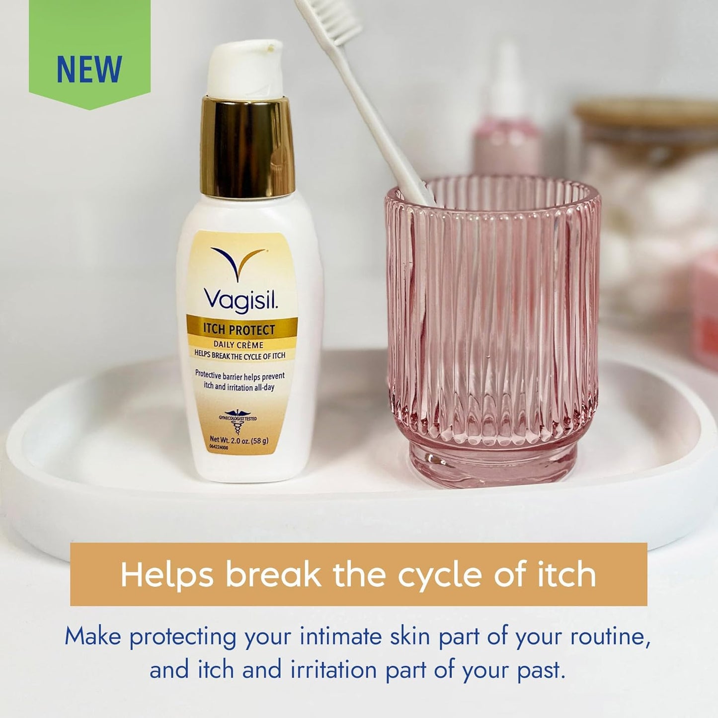 Vagisil Itch Protect - Crema diaria con avena prebiótica, fórmula protectora sin fragancia con manteca de karité y aceite de girasol,absorción rápida con pH equilibrado, hipoalergénico 58 gr.