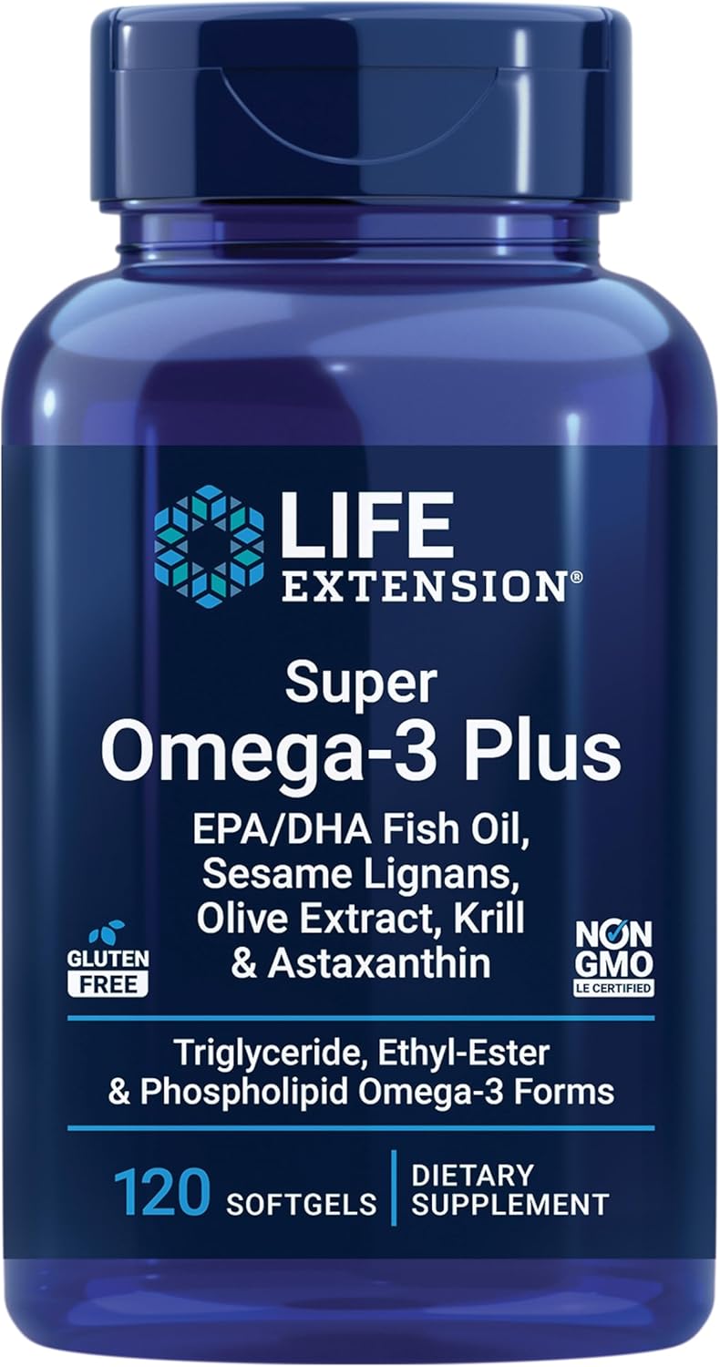 Life Extension - Super Omega-3 Plus EPA/DHA Fish Oil, Sesame Lignans, Olive Extract, Krill & Astaxanthin 120 capsulas