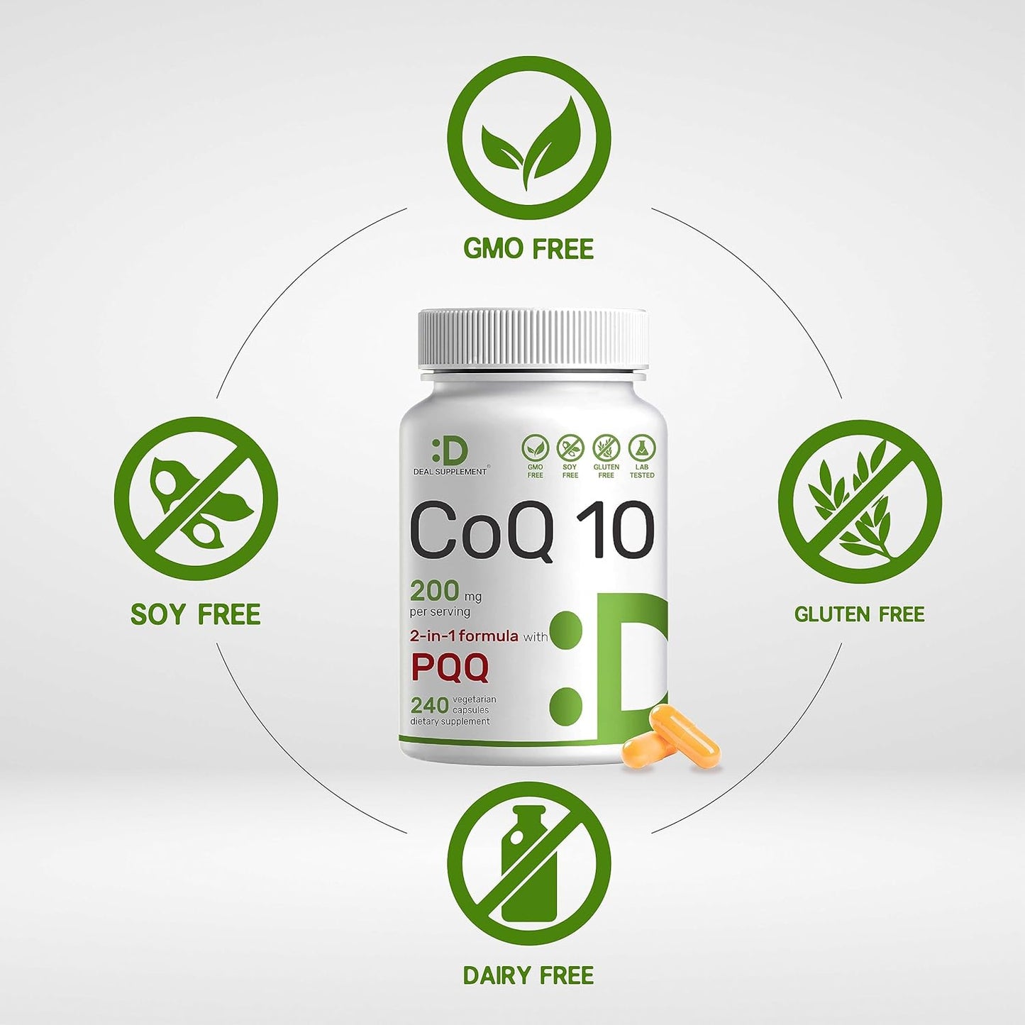 DEAL SUPPLEMENT CoQ10 200mg con PQQ, 240 cápsulas vegetales