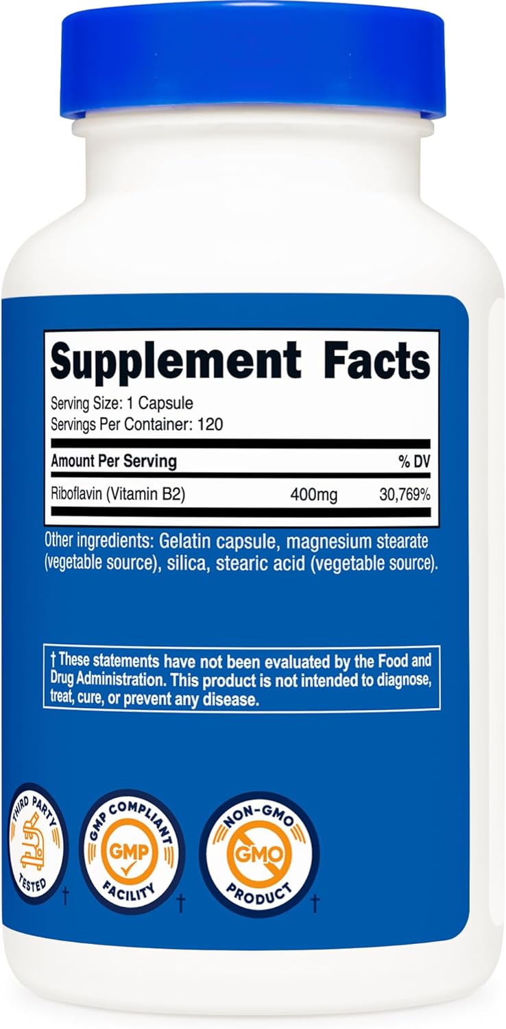 Nutricost - Vitamina B2 (Riboflavin) 400mg, 120 Capsulas