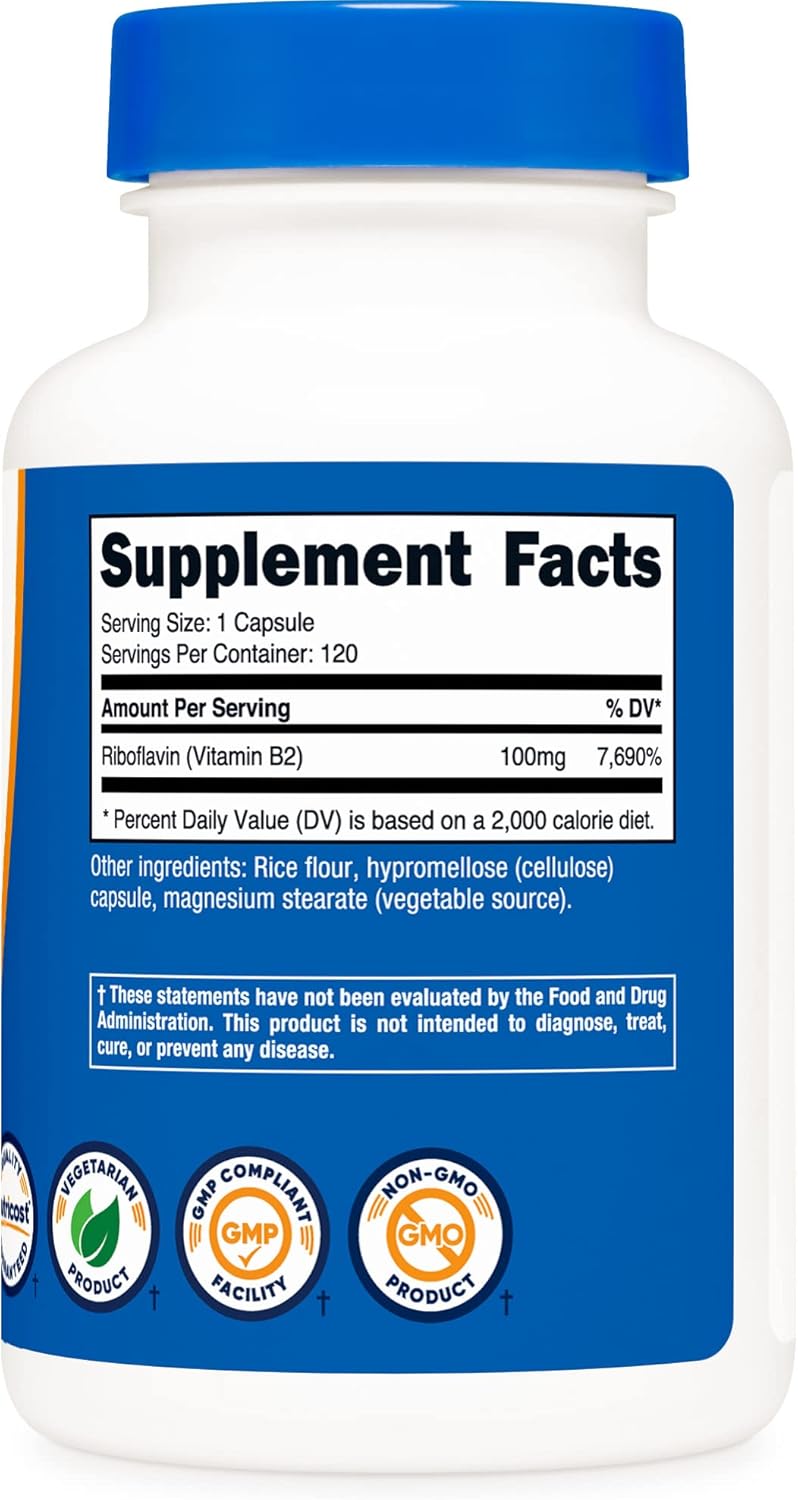 Nutricost - Vitamina B2 Riboflavin 100mg, 120 capsulas