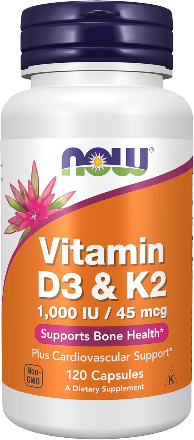 Now - Vitamina D3 (1000IU) + K2 (45MCG), 120 capsulas