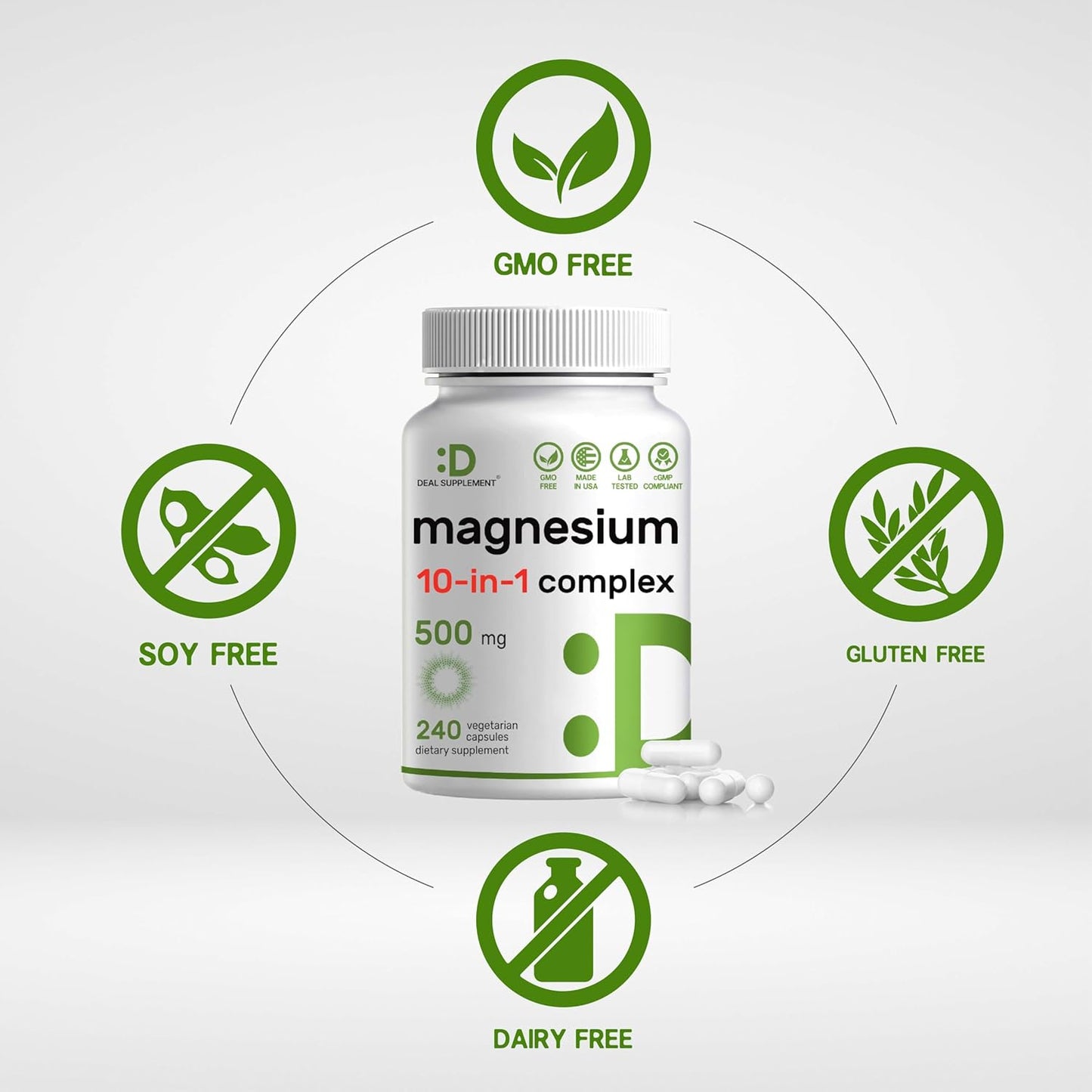 Suplemento de complejo de magnesio 500 mg, 240 cápsulas vegetales