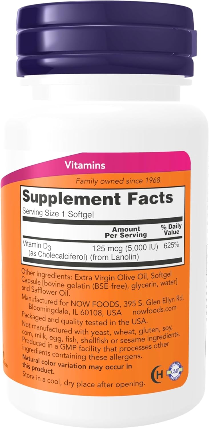 Now - Vitamina D-3 5,000IU Structural Support, 240 capsulas