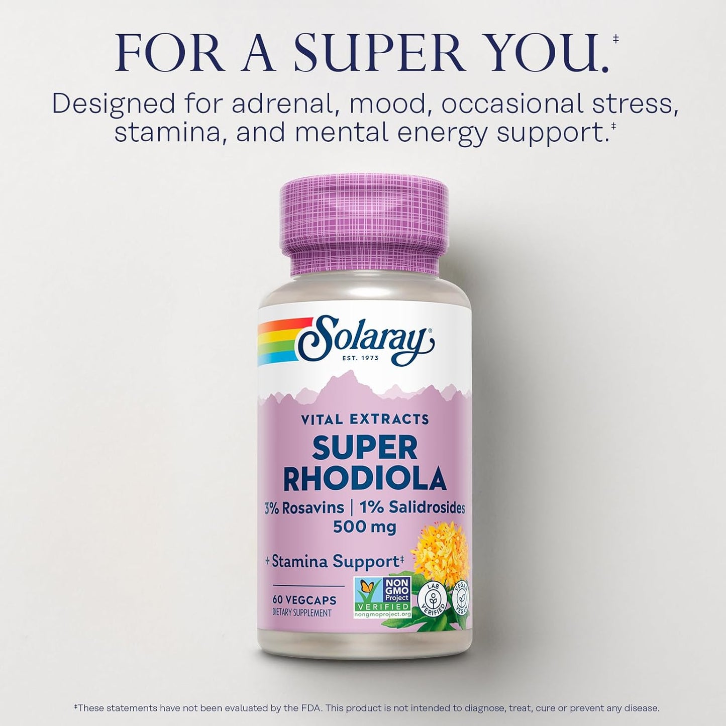 Solaray - Super Rhodiola 500mg(3% rosavins / 1% salidrosides), 60 capsulas