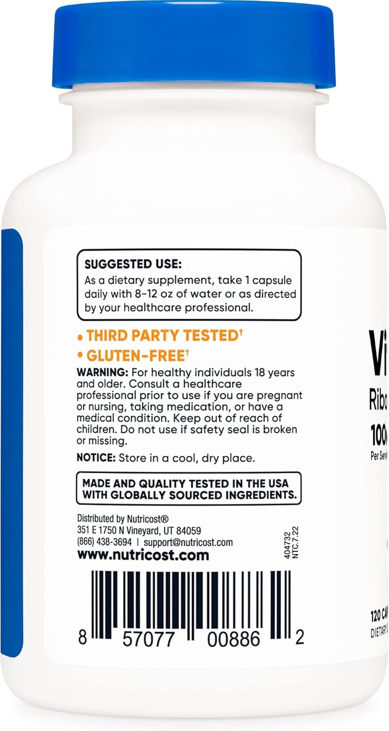 Nutricost - Vitamina B2 Riboflavin 100mg, 120 capsulas