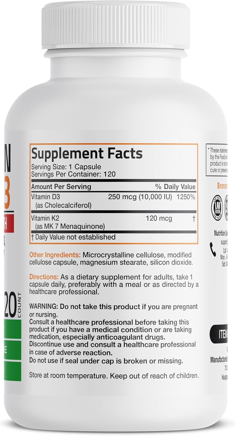 Bronson Vitamina K2 (MK7) con suplemento extra fuerte D3 120 capsulas