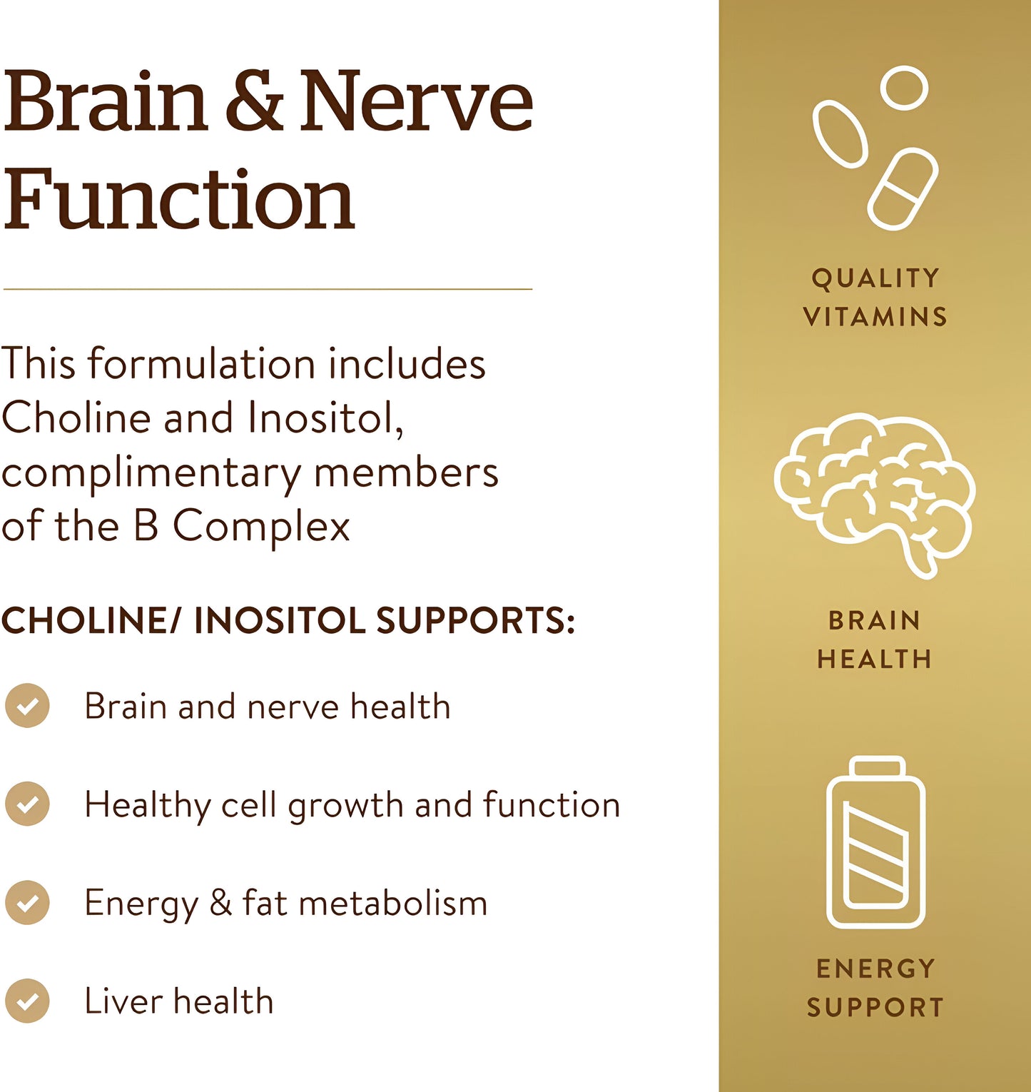 Solgar Choline/Inositol 500 mg/500 mg, 100 cápsulas vegetales - Sin OMG, vegano, sin gluten, sin lácteos