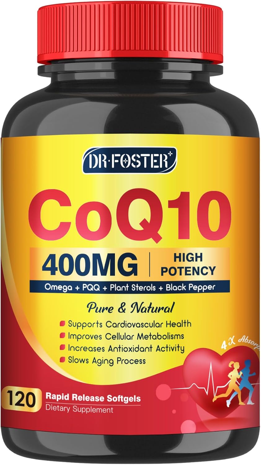 Dr. Foster CoQ10 400mg, PQQ, Omega 3 y vitamina E, energía cardíaca y celular, 120 softgels