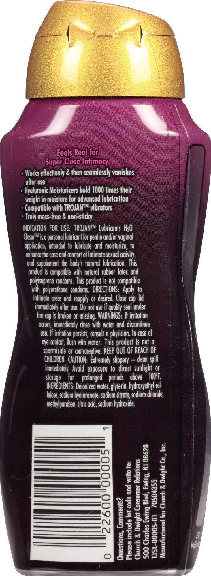Lubricantes TROJAN Lubricante personal H2O Closer a base de agua 163 ml.