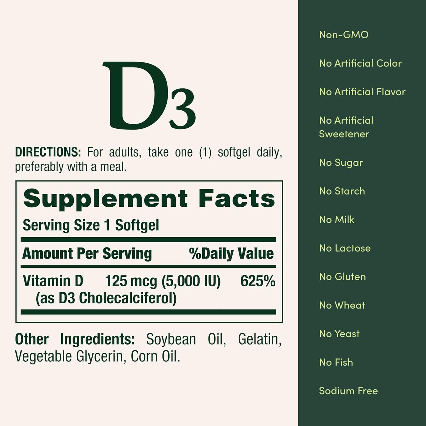 Natures Bounty - Vitamina D3 125mcg(5000IU), cápsulas blandas de liberación rápida