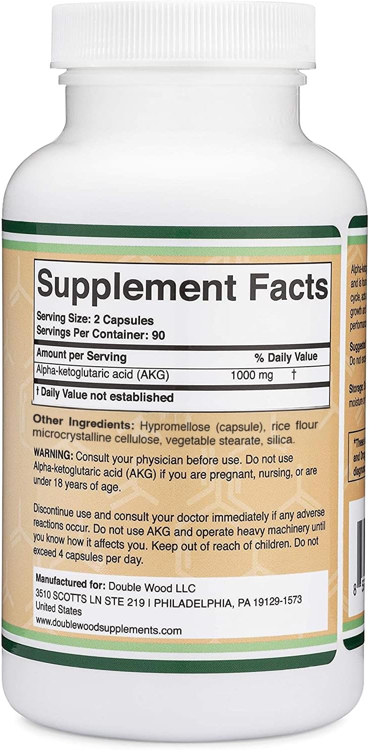 Double Wood - AKG(Alpha-Ketoglutaric Acid), 1000mg - 180 capsulas