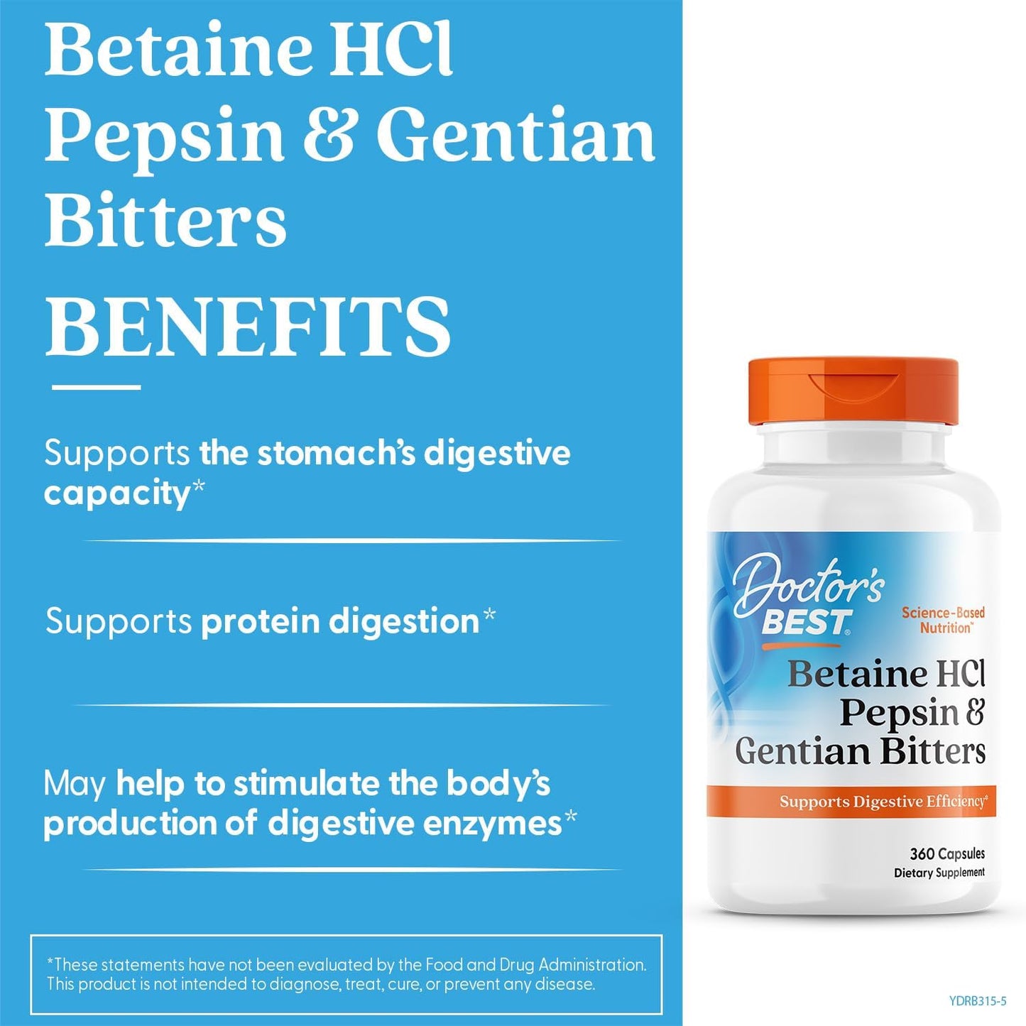 Doctor's Best- Betaine HCI Pepsin & Gentian Bitters, capsulas