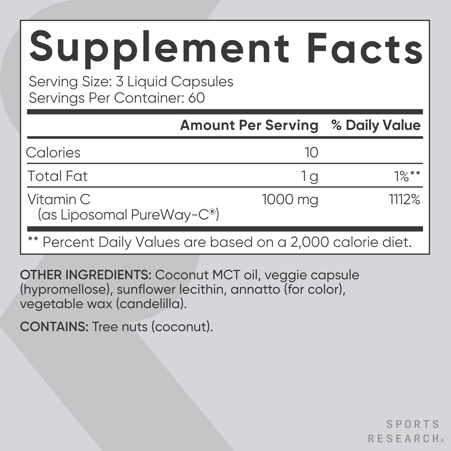 Sports Research Suplemento de vitamina C liposomal de alta potencia de 1000 mg 180 cápsulas