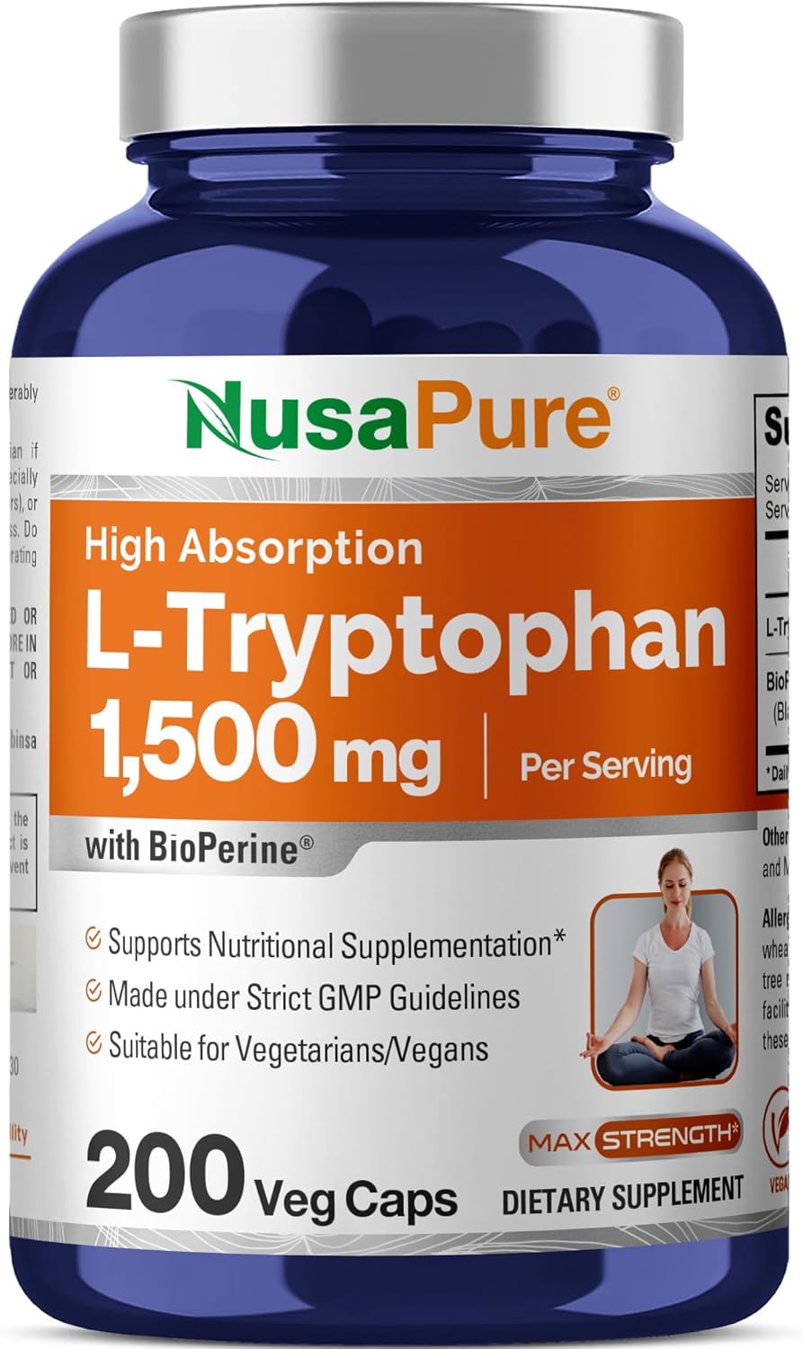 NusaPure - L-Tryptophan 1,500mg - 200 capsulas veg