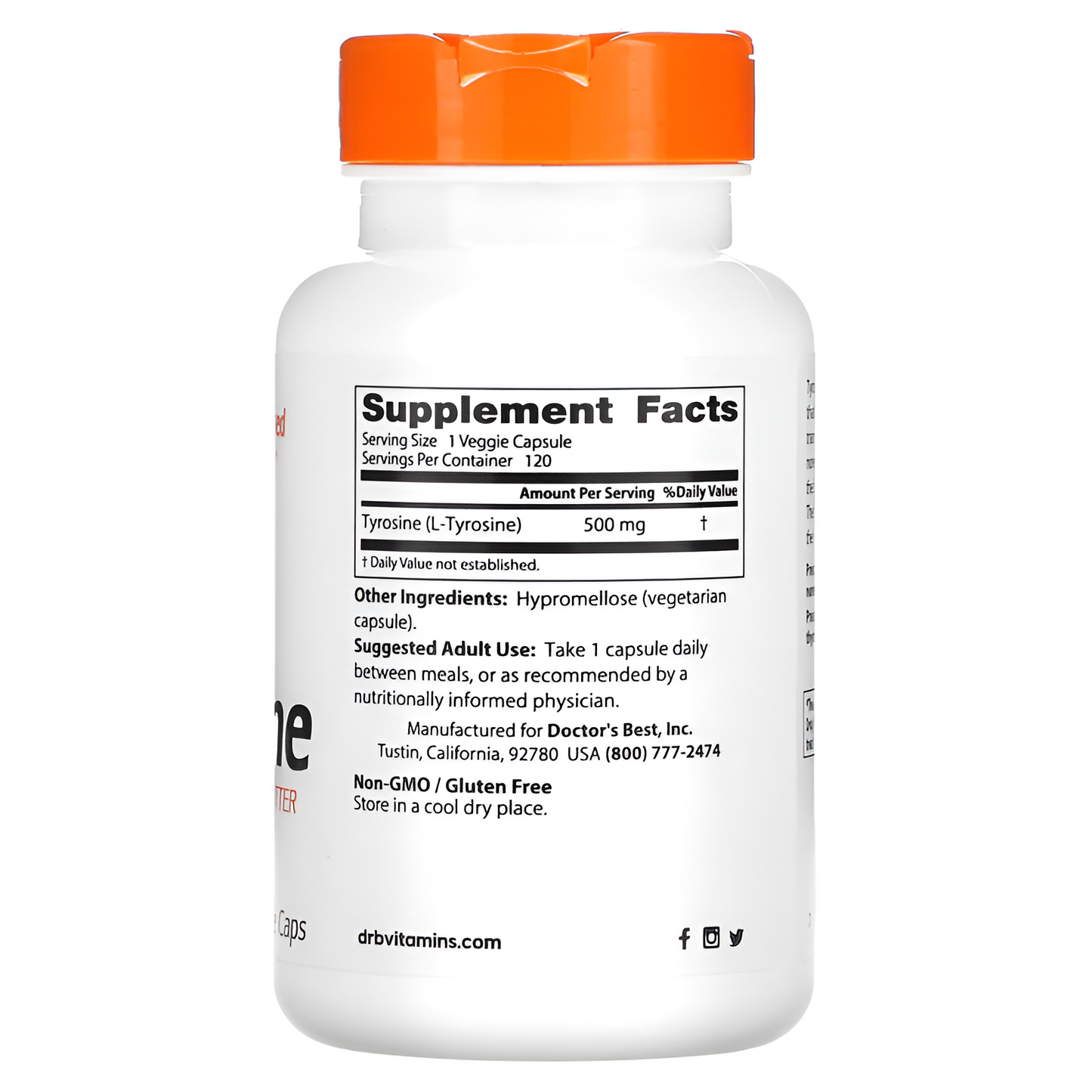 Doctor's Best Best L-Tyrosine, 500 mg, 120 Capsulas veg.