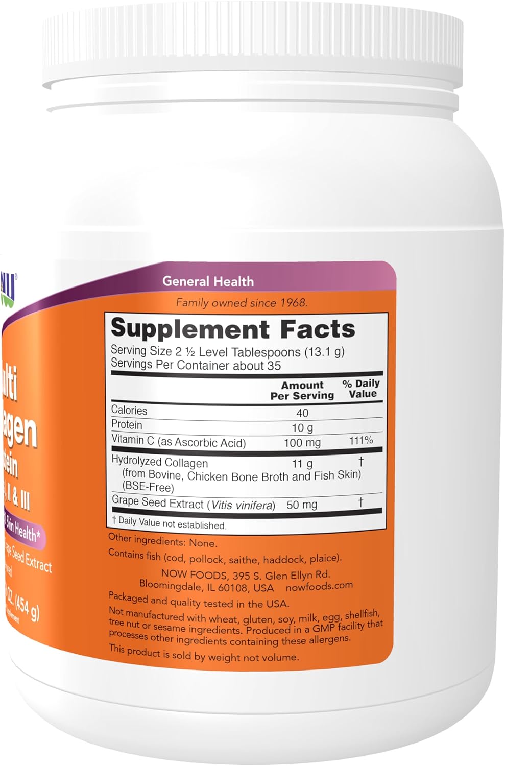 Now - Multi Collagen protein I, ll & lll con vitamina C y extracto de semilla de uva - 454g
