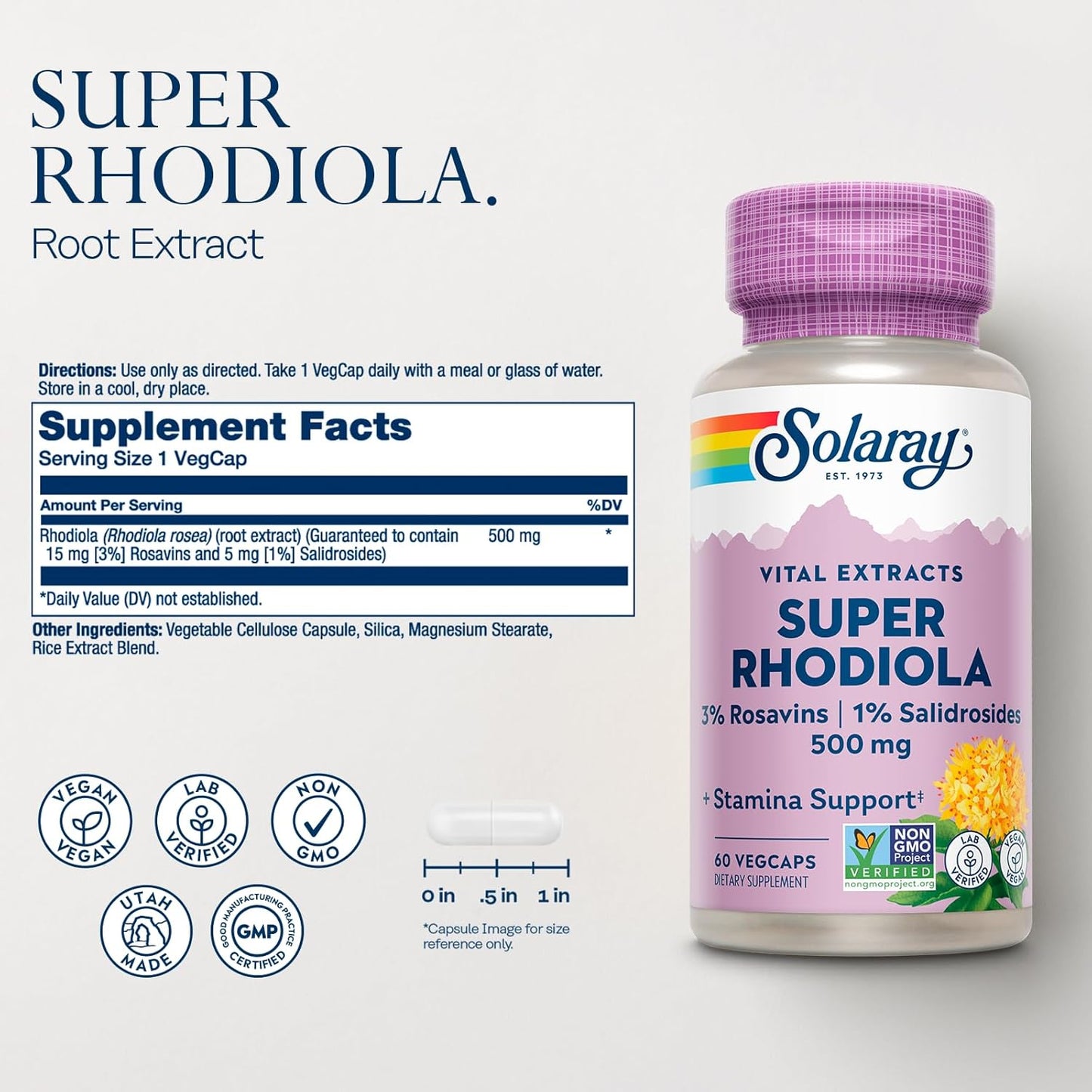 Solaray - Super Rhodiola 500mg(3% rosavins / 1% salidrosides), 60 capsulas