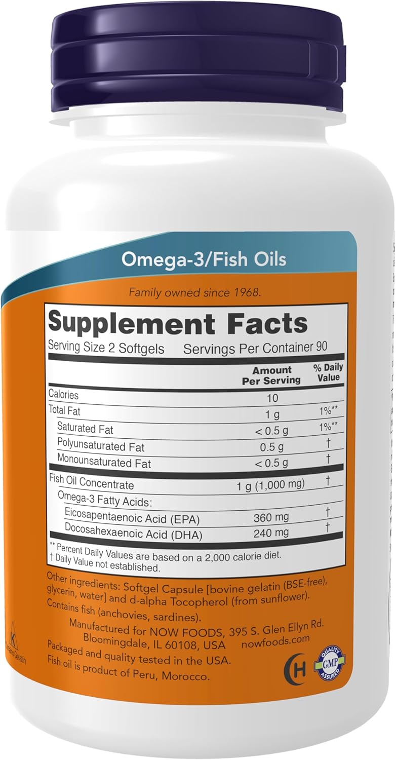 NOW Suplementos, Omega-3 mini softgels 180 EPA / 120 DHA, , 180 Cápsulas