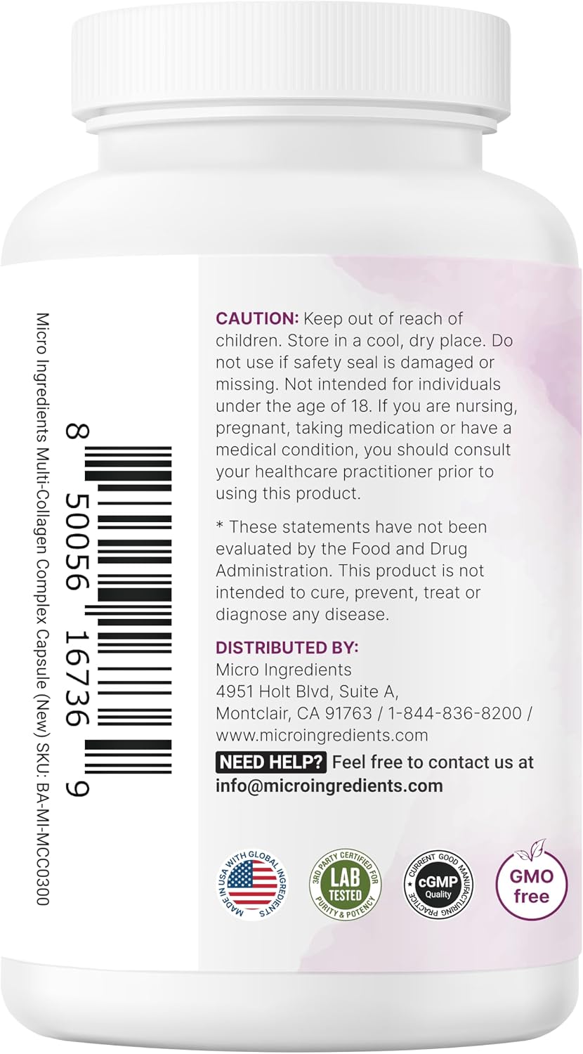 MicroIngredients- Multi Colageno peptides complex tipo I,II,III,V,X - 240 capsulas