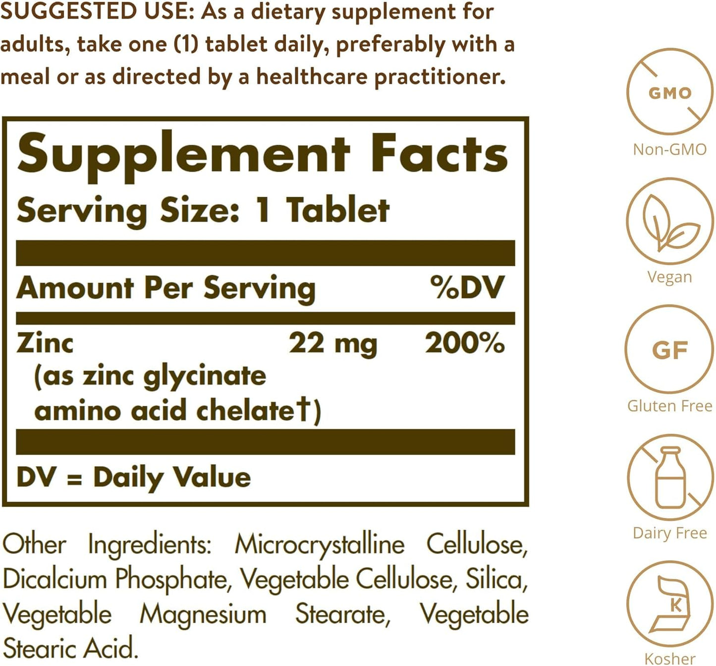 Solgar - Chelated Zinc(22mg), 100 tabletas