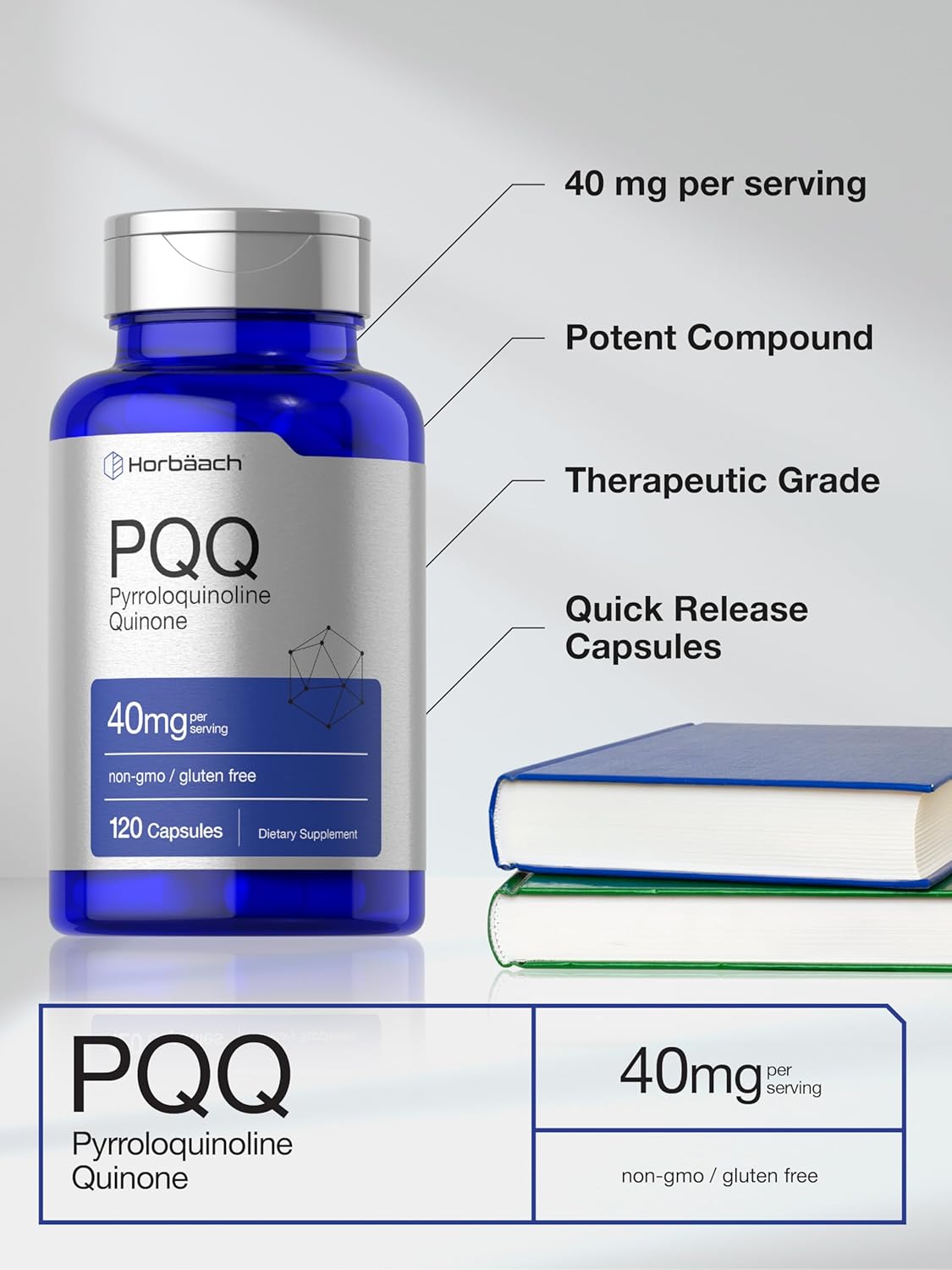 Horbaach - PQQ(Pyrroloquinoline Quinone) 40mg, 120 capsulas