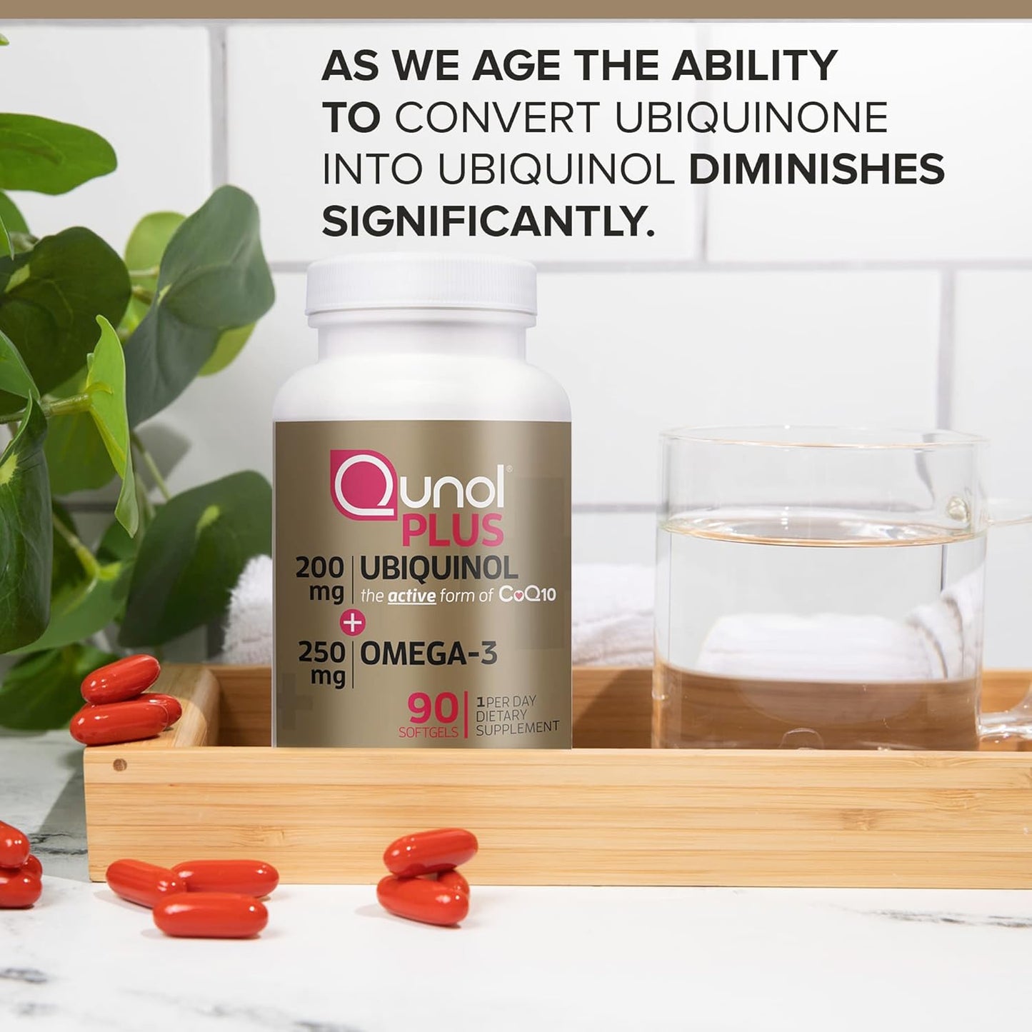 Qunol Plus Ubiquinol + Omega-3, 200mg + 250 mg, 90 capsulas