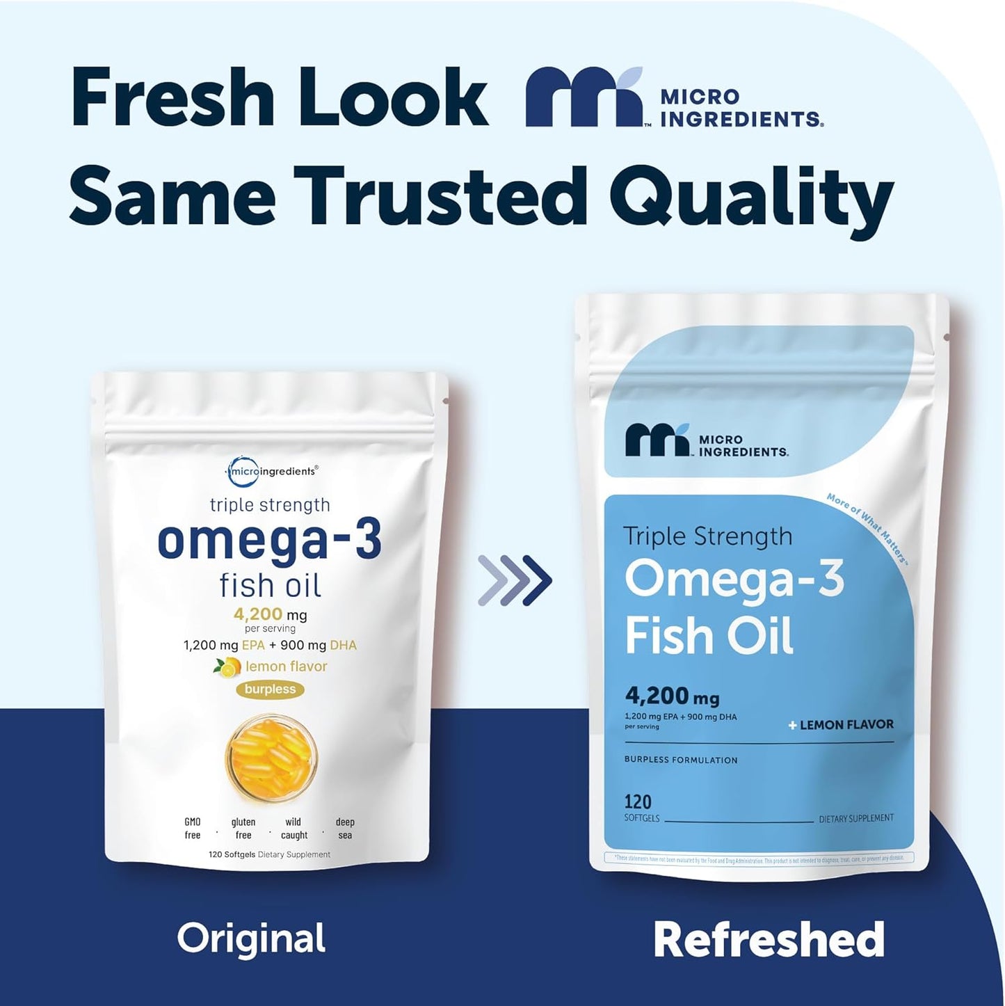 Microingredients , Omega-3 Fish oil 4200mg - 1,200mg EPA + 900mg DHA - capsulas sabor a limon