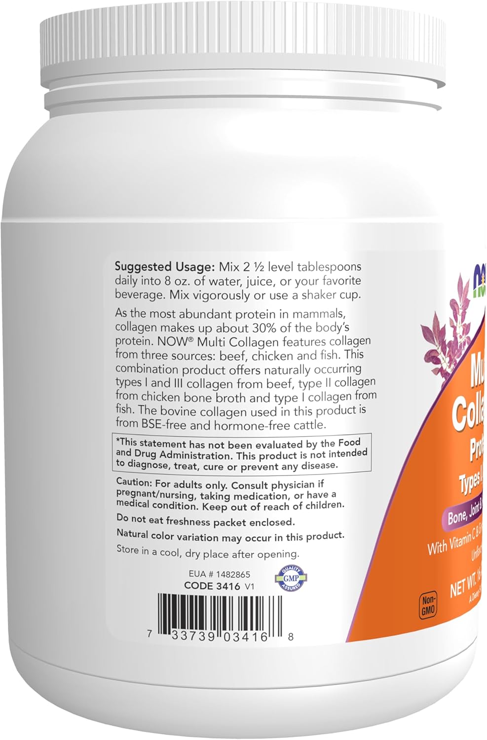 Now - Multi Collagen protein I, ll & lll con vitamina C y extracto de semilla de uva - 454g