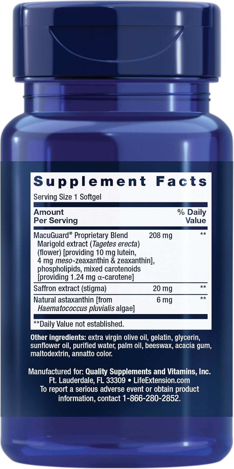 Life Extension - MacuGuard ocular support con Saffron y Astaxanthin, 60 capsulas