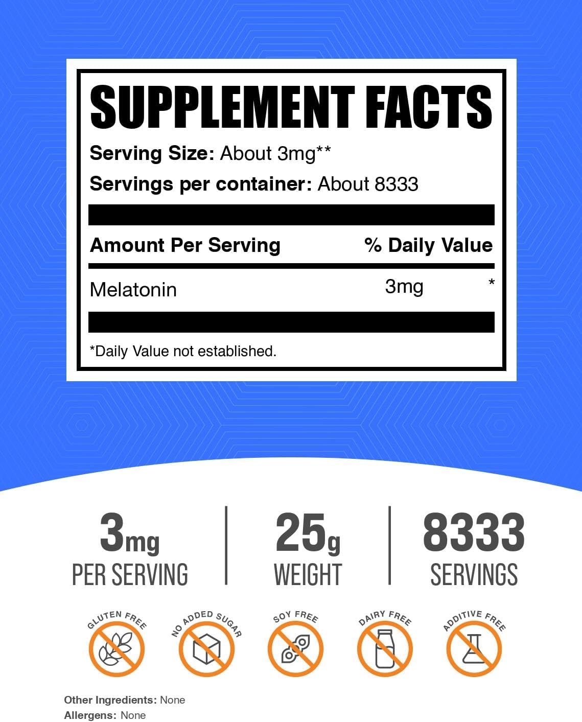 BulkSupplements. com Melatonina Powder 3mg en polvo - 25g (8333 servings)